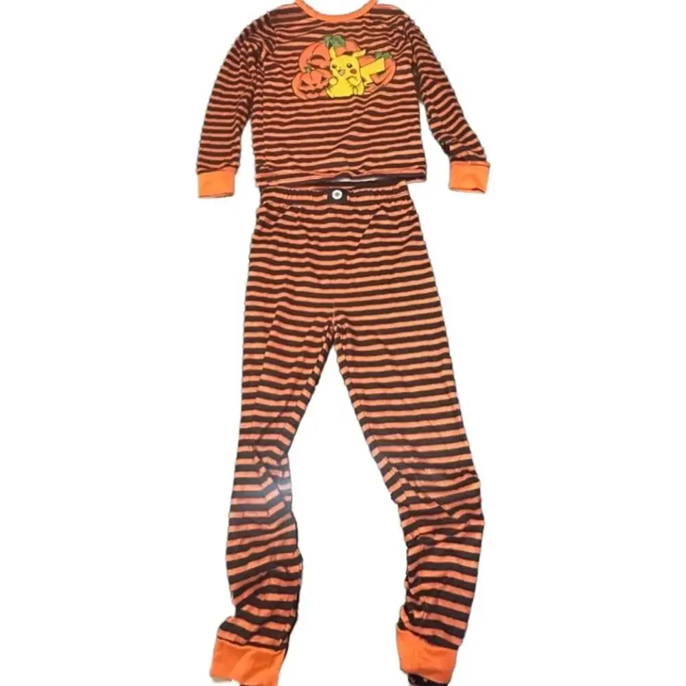Pokémon Halloween Striped Pumpkin 2 Piece Matching Pajama Set - CHILD SIZE 10